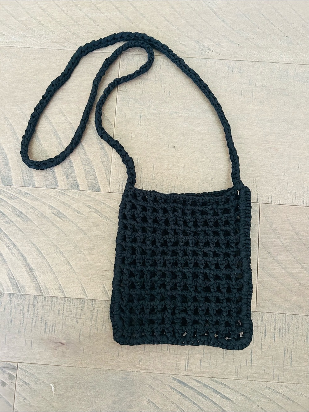 Hand-Crocheted Black Crossbody Phone Bag - Black